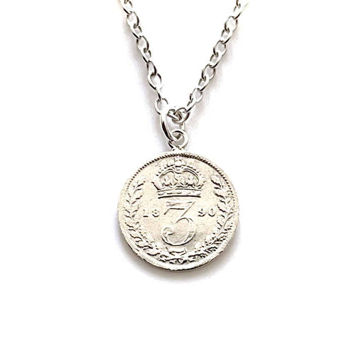 Sterling Silver 1890 British Three Pence Coin Jewelry
