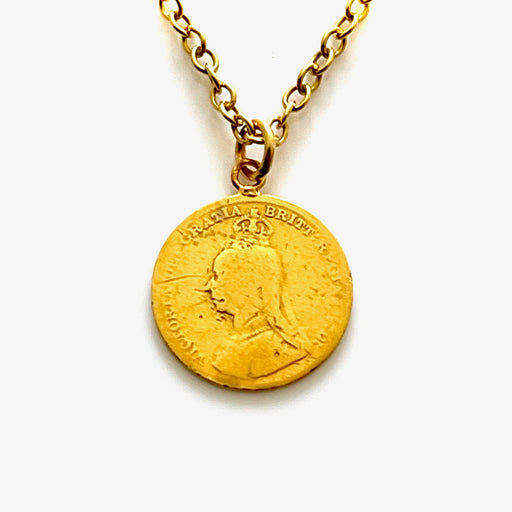 Authentic 1890 British coin necklace in 18ct gold plated sterling silver, exuding Old Money charm