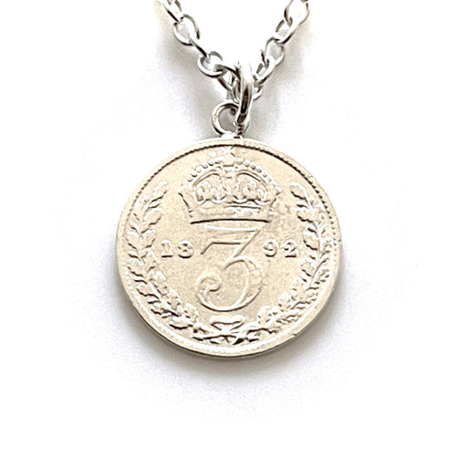 1892 Victorian British Three Pence Sterling Silver Coin Pendant