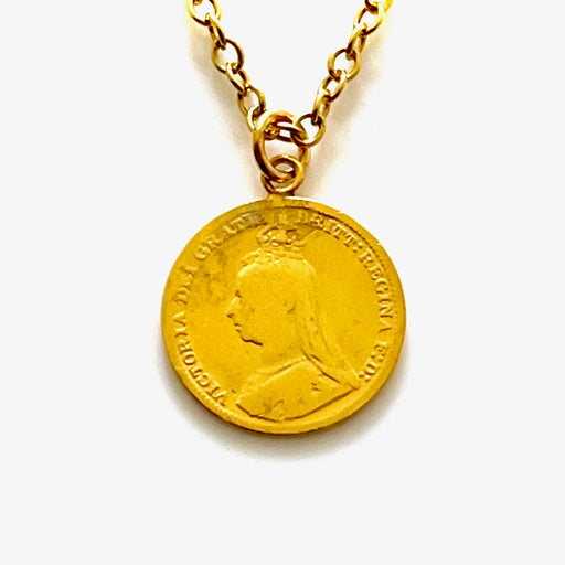Authentic 1892 British coin necklace in 18ct gold plated sterling silver, embodying Old Money sophistication