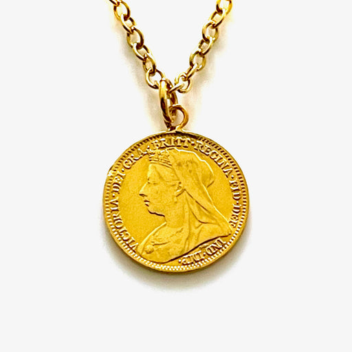 Authentic 1893 British coin necklace in 18ct gold plated sterling silver, capturing Old Money grace
