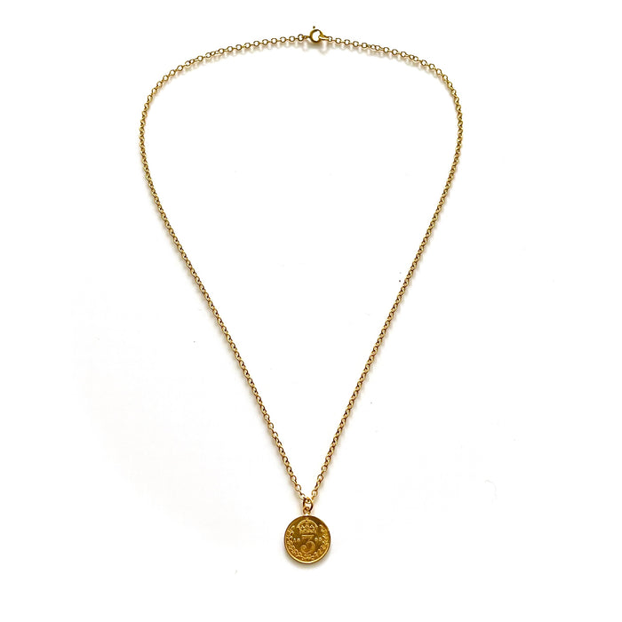 Refined 18ct gold plated sterling silver necklace showcasing a historic 1893 British three pence coin