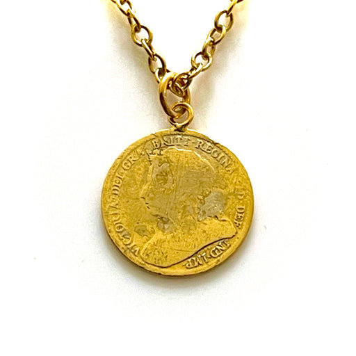 Authentic 1894 British coin necklace in 18ct gold plated sterling silver, exuding Old Money charm