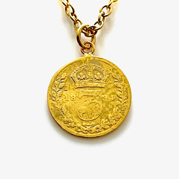 Stunning 1894 Victorian British three pence coin pendant on 18ct gold plated sterling silver necklace