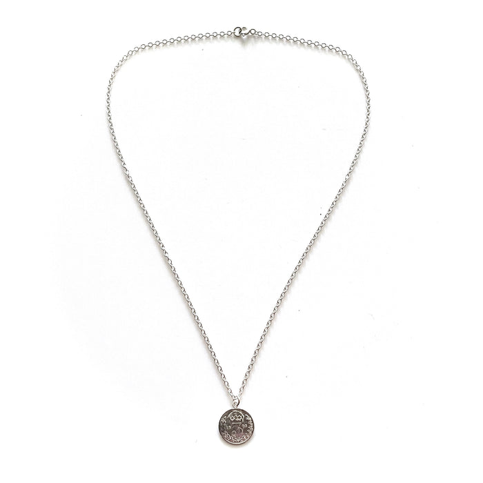 Classic sterling silver necklace featuring a historical 1895 British three pence coin