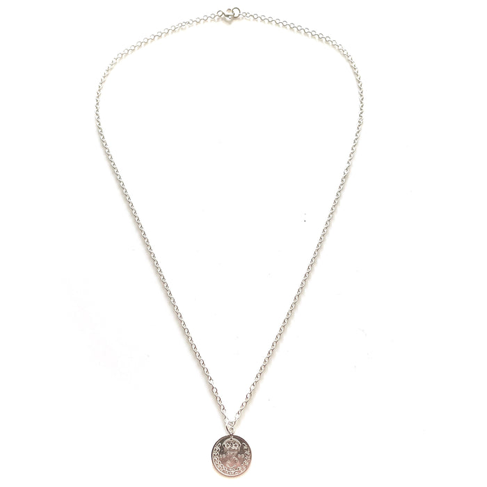 Sophisticated sterling silver necklace featuring a historic 1898 British three pence coin