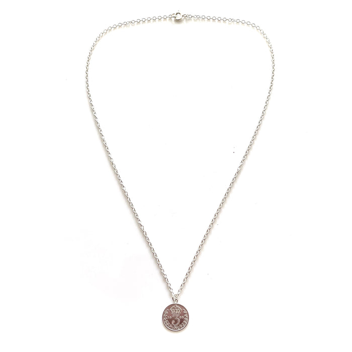 Sophisticated sterling silver necklace featuring a historic 1899 British three pence coin