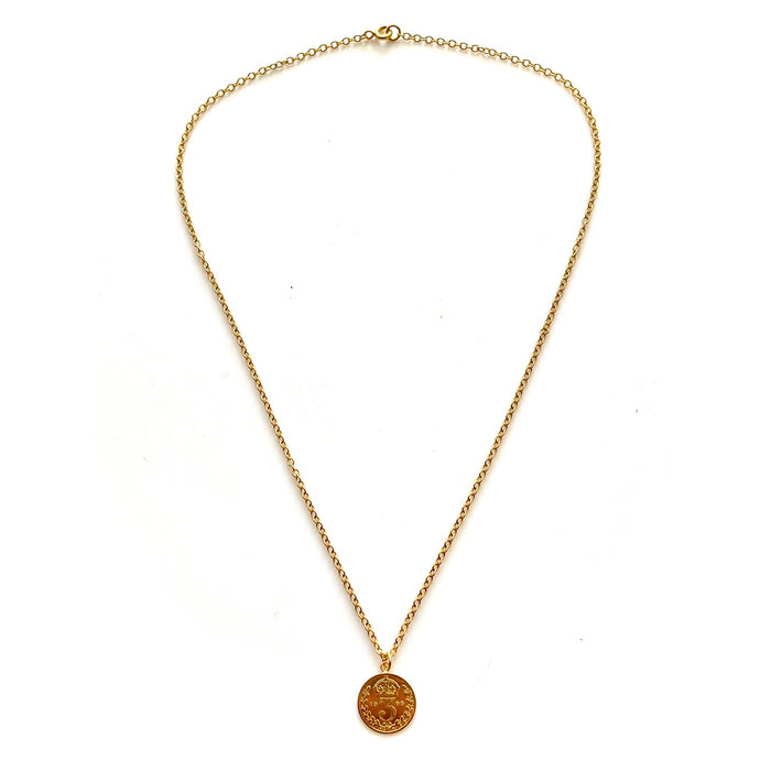 1900 British Threepence coin pendant with 18ct gold plating and chain