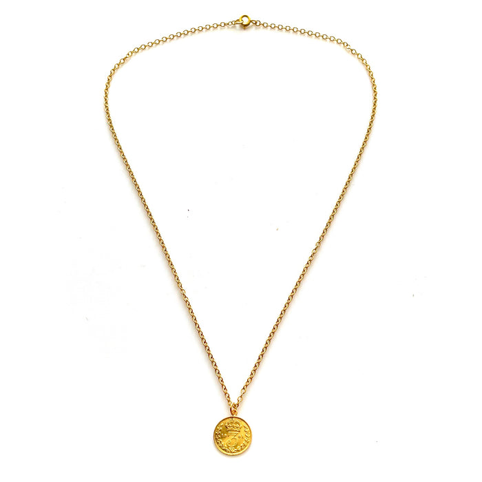 1901 British Threepence coin pendant with 18ct gold plating and chain