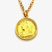 Close-up of 18ct gold plated 1901 Victorian threepence coin pendant