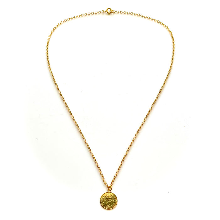 1902 British Threepence coin pendant with 18ct gold plating and chain