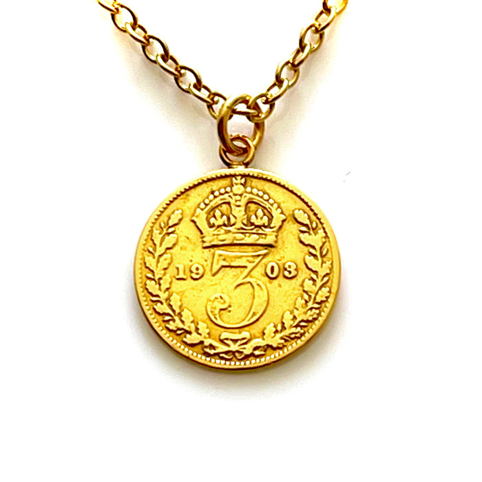 Timeless 1903 British coin necklace in 18ct gold plated sterling silver