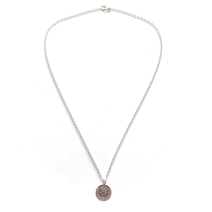 Sterling silver necklace with 1904 threepence coin pendant