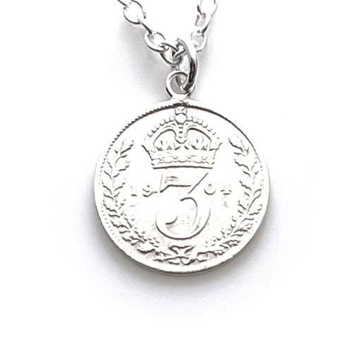 1904 British sterling silver threepence coin necklace