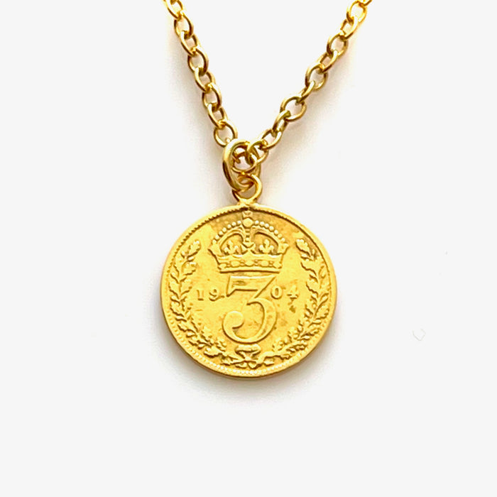 Timeless 1904 old money British coin necklace in 18ct gold plated sterling silver