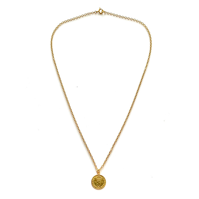 Roberts & Co gold plated 1904 old money threepence coin necklace with elegant gift bag