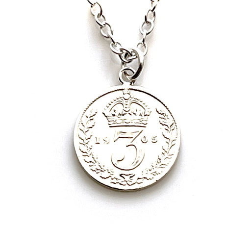 1905 British threepence sterling silver coin necklace