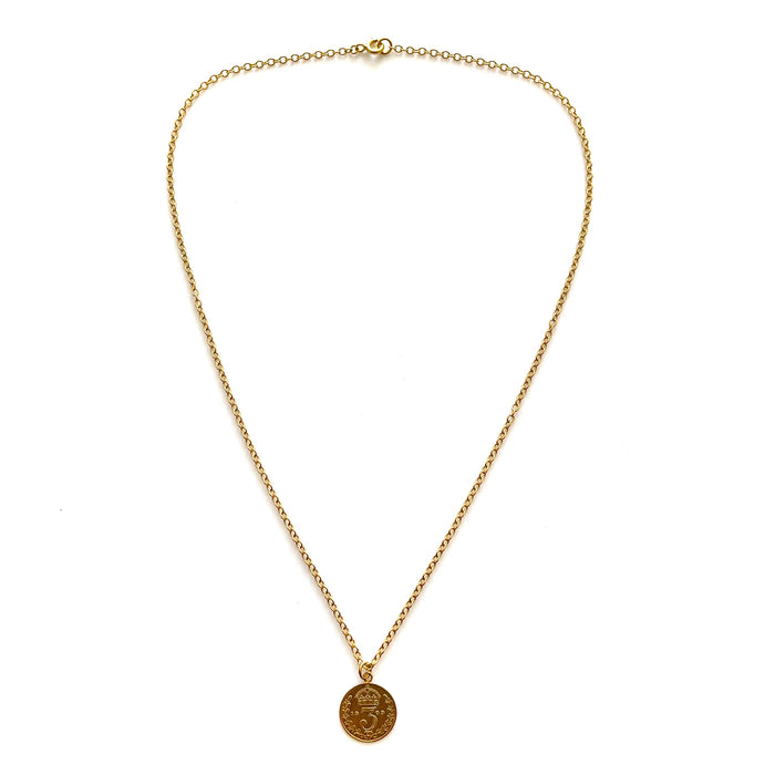 1909 British Three Pence Gold Plated Coin Necklace | Timeless Treasure | Roberts & Co