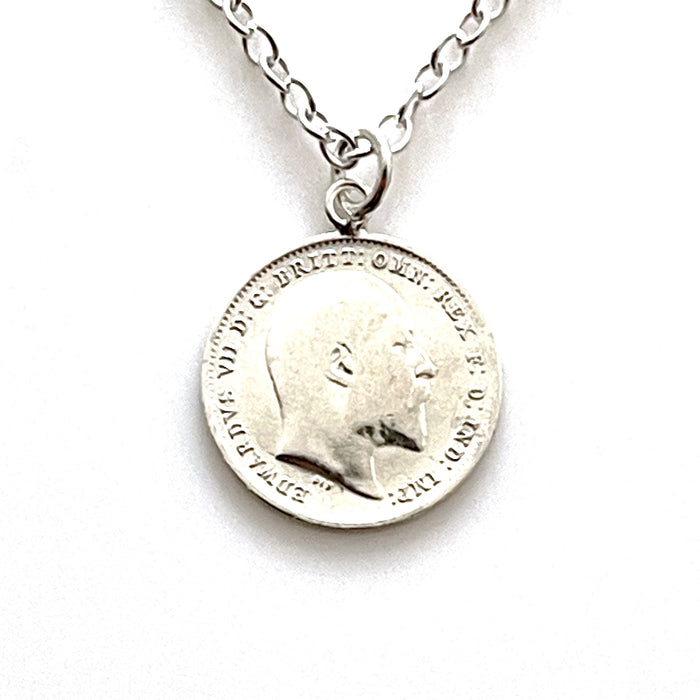 Antique 1910 British Threepence Coin Necklace - Sterling Silver Heirloom Pendant | Roberts & Co