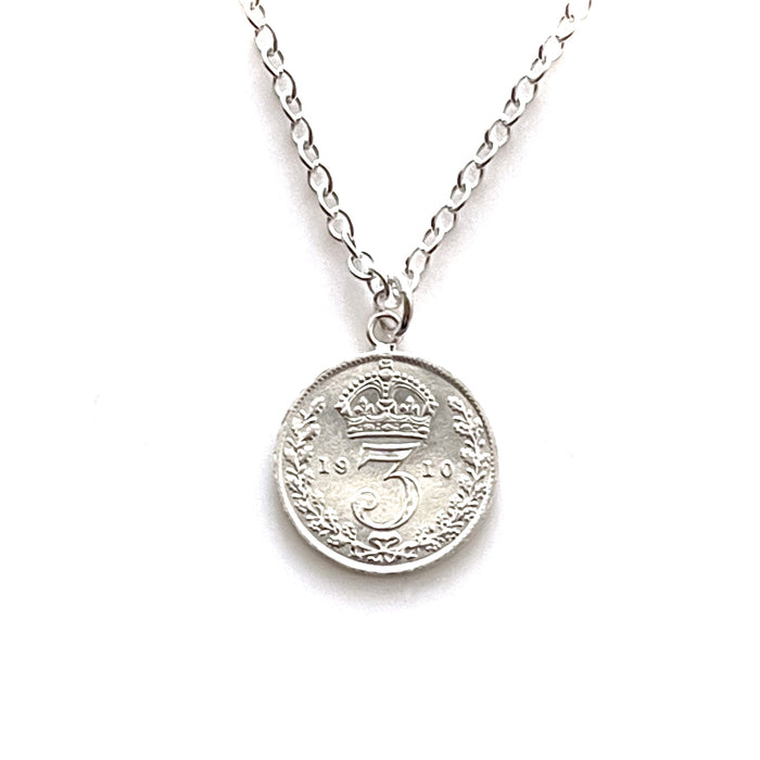 Antique 1910 British Threepence Coin Necklace - Sterling Silver Heirloom Pendant | Roberts & Co