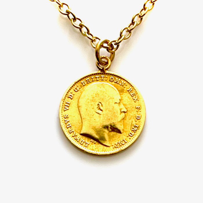 Elegant 1910 British Coin Necklace with 18ct Gold Plating