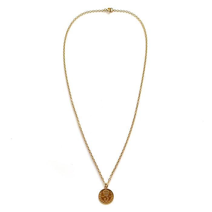 Vintage 1911 Three Pence Coin Necklace with Gold Plating