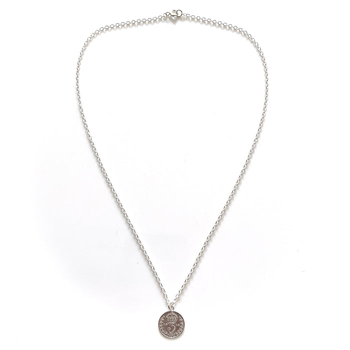 Elegant 1912 Sterling Silver Coin Necklace with British Three Pence Piece