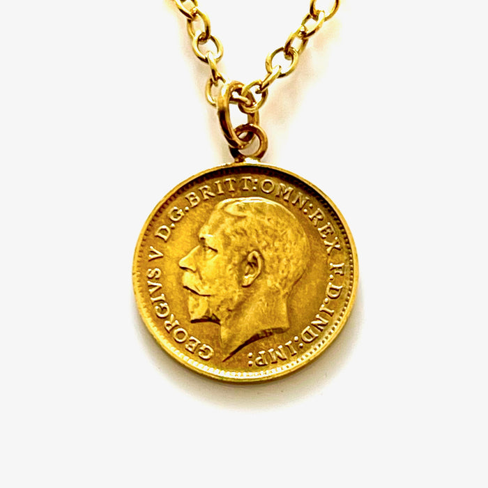 18ct gold plated 1912 British three pence coin pendant necklace