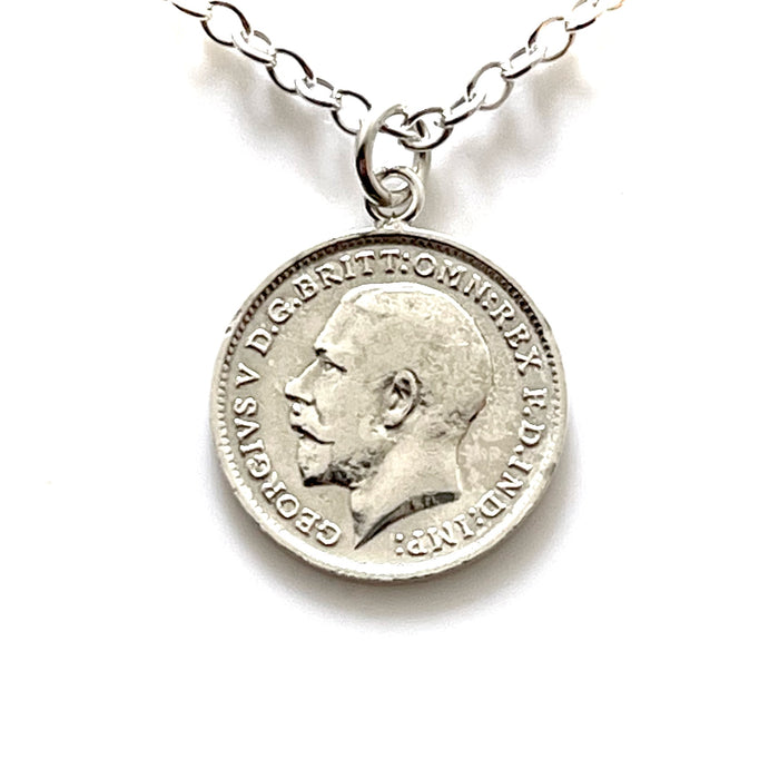 King George V 1913 Silver Three Pence Coin Necklace