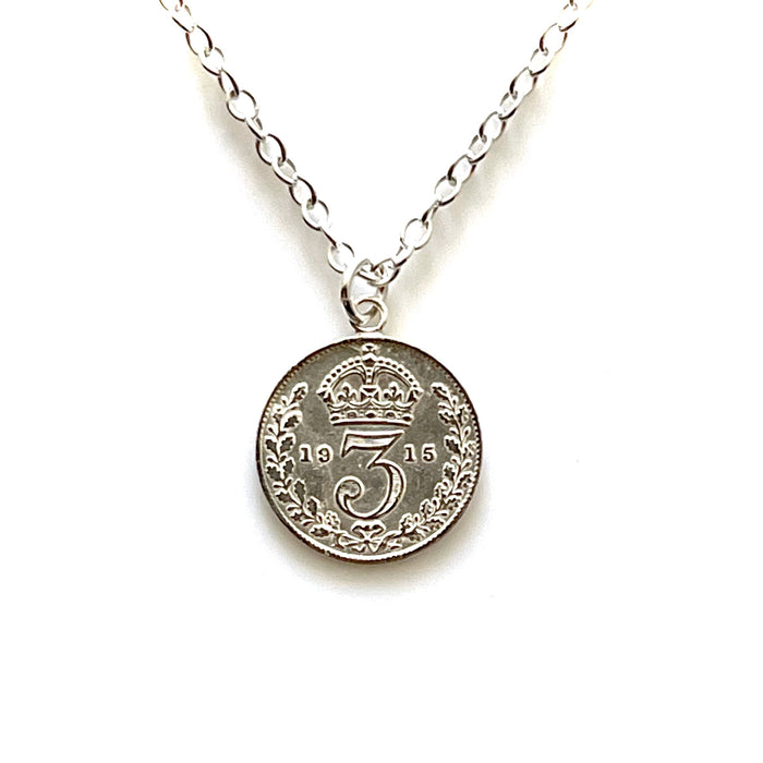 1915 British Three Pence Coin Necklace by Roberts & Co