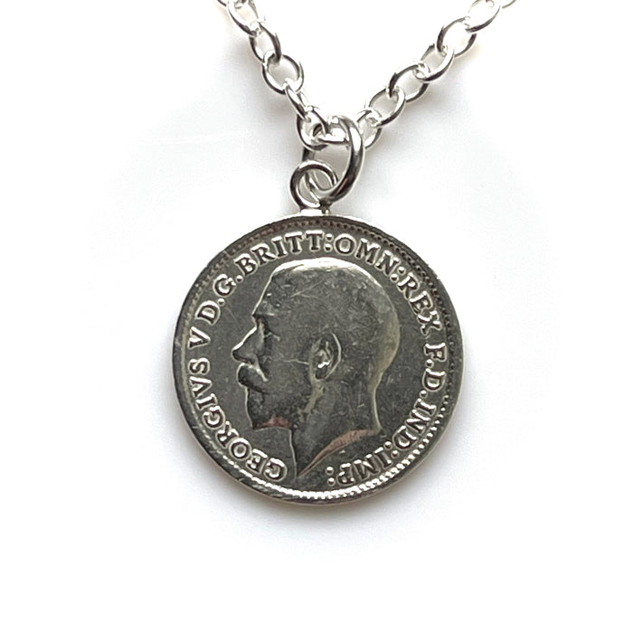1916 Three Pence Coin Pendant with King George V Portrait