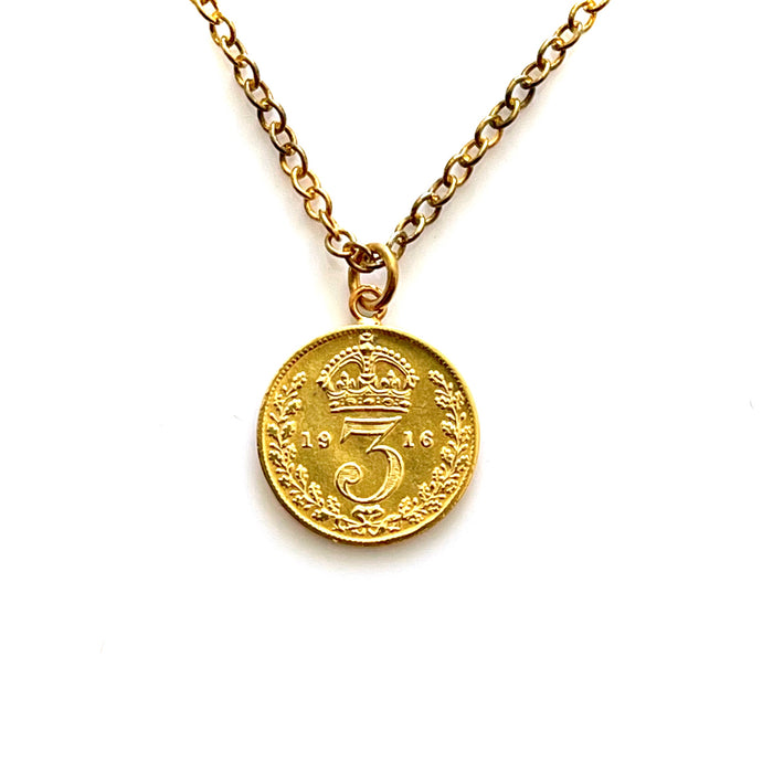 Antique 1916 Gold Plated Coin Necklace Vintage Royal Mint Piece