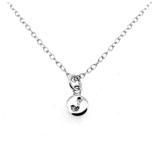 Handcrafted sterling silver Initial I Necklace with 6mm disc pendant and elegant ballroom font