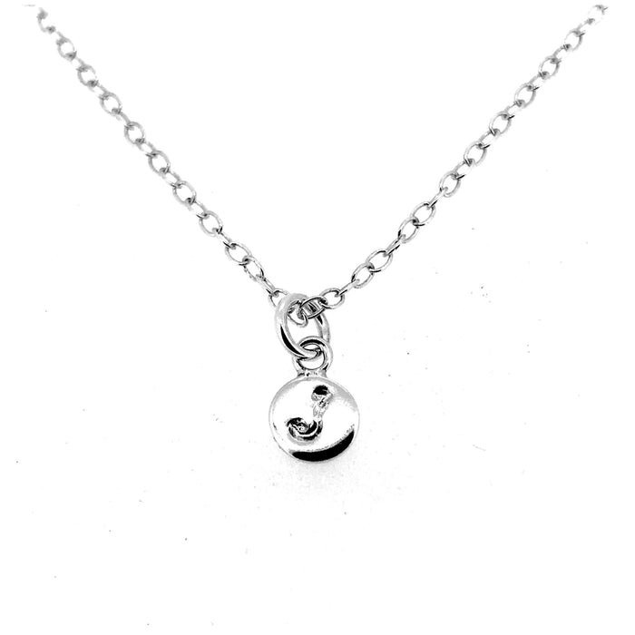 Sophisticated ballroom font Initial I showcased on a sterling silver necklace