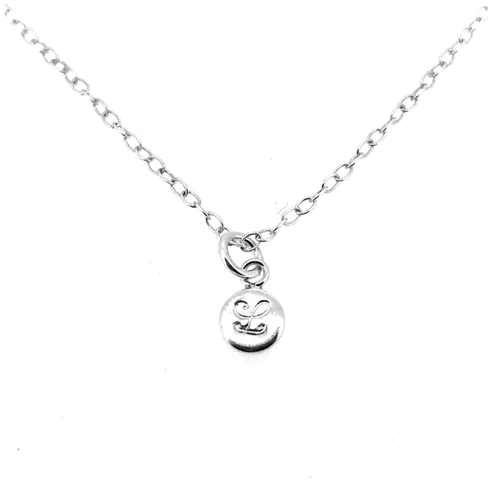 Personalised sterling silver Initial L Necklace with 6mm Ballroom Font letter disc pendant