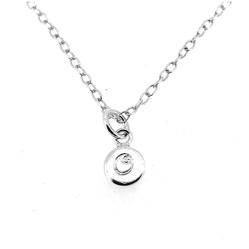 Personalised 6mm sterling silver disc pendant showcasing engraved letter O