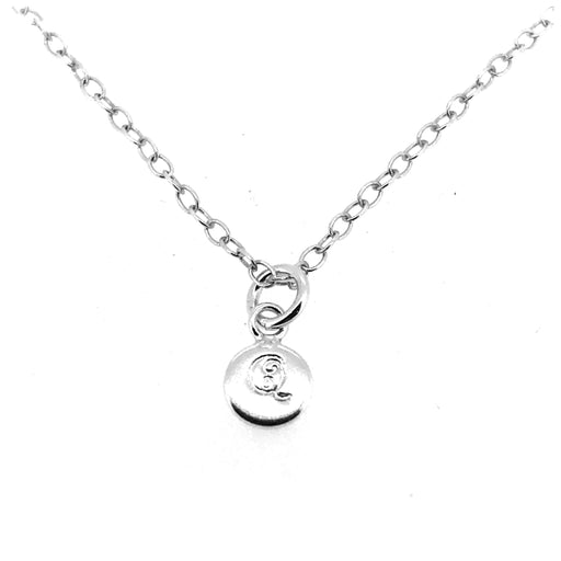 Handmade sterling silver Initial Q Necklace with a 6mm disc pendant and refined ballroom font