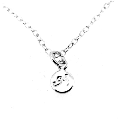Personalised 6mm sterling silver disc pendant with engraved letter A
