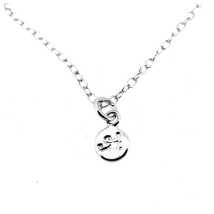 Ballroom font engraved Initial A on a sterling silver necklace