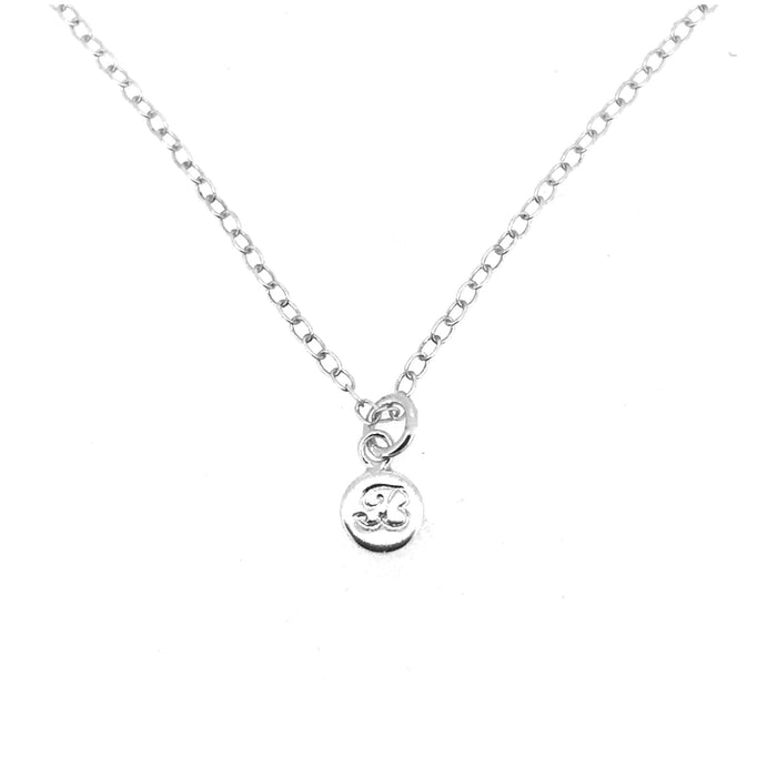 Ballroom font engraved Initial B on a sterling silver necklace
