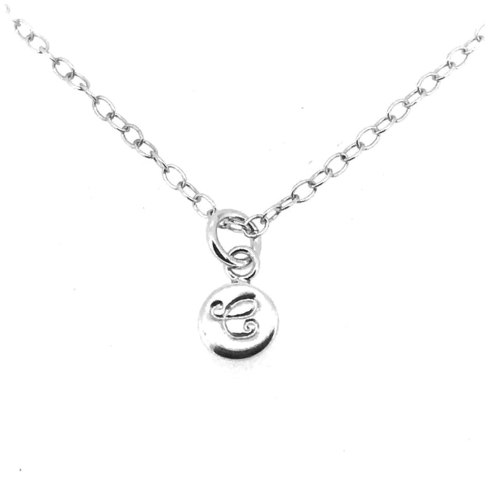 Personalised 6mm sterling silver disc pendant featuring engraved letter C