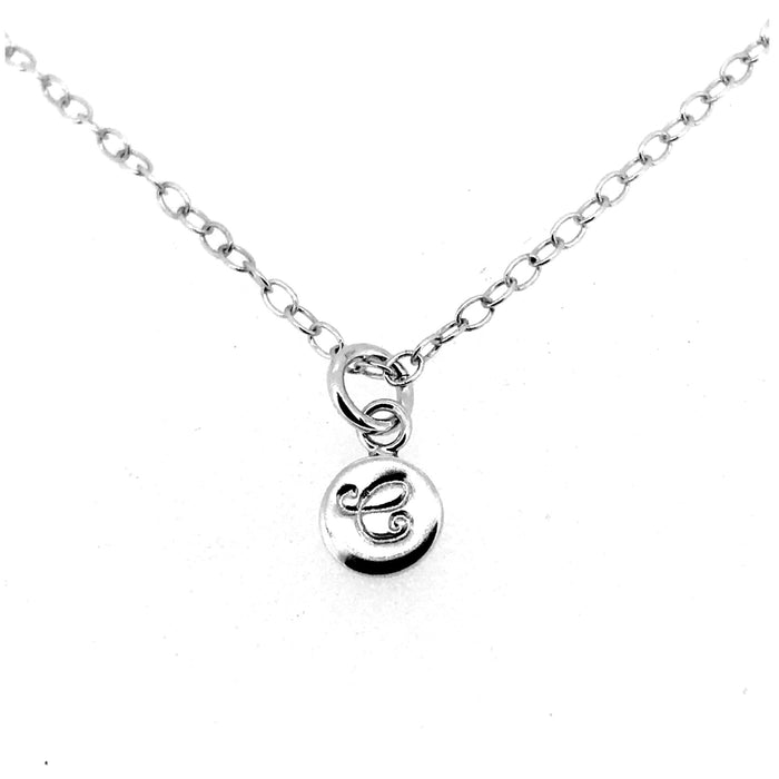 Sterling silver Initial C Necklace with 6mm disc pendant and ballroom font