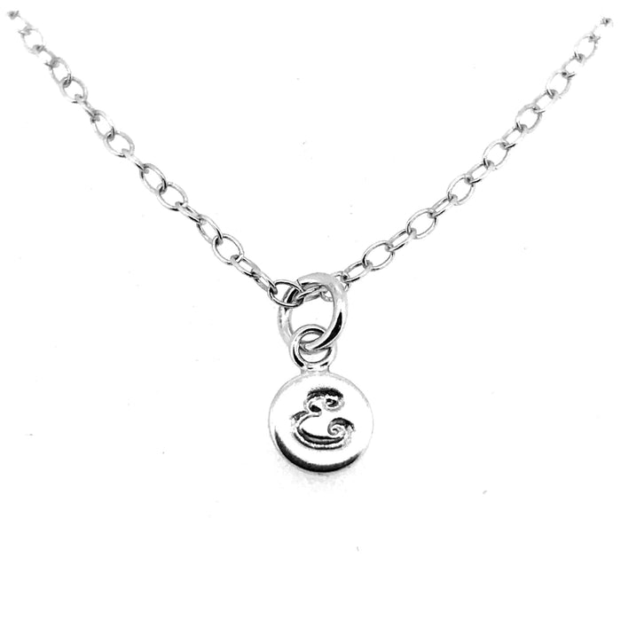 Sophisticated ballroom font Initial E showcased on a sterling silver necklace