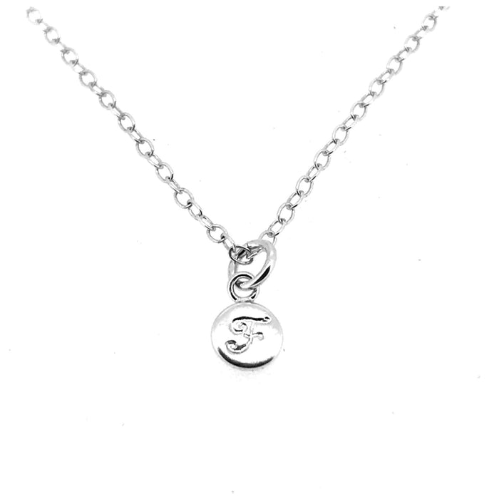 Sophisticated ballroom font Initial F showcased on a sterling silver necklace
