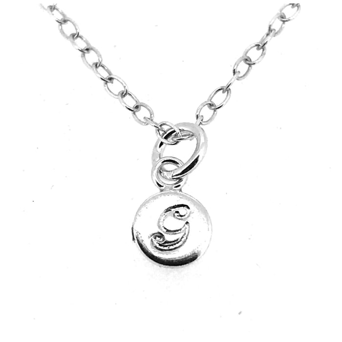 Personalised 6mm sterling silver disc pendant with engraved letter G