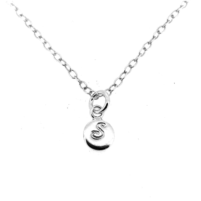 Elegant ballroom font Initial S featured on a sterling silver necklace