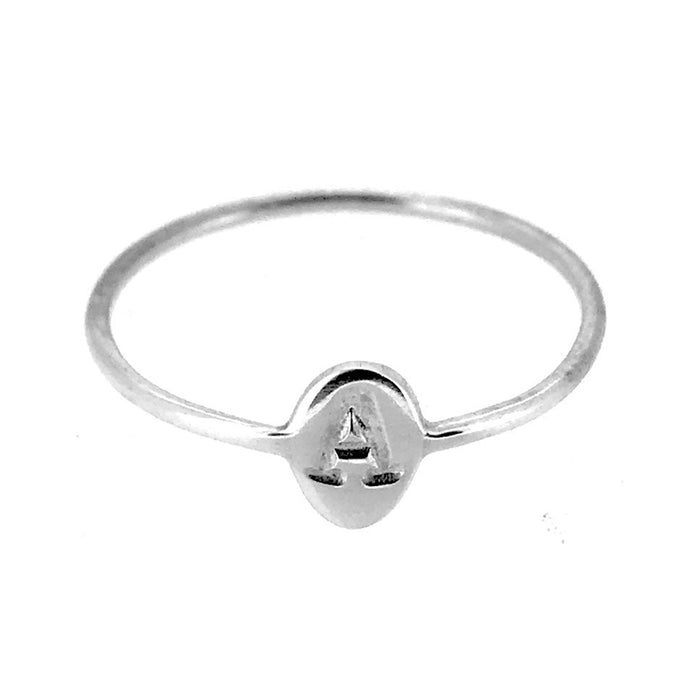 Sterling Silver Signet Ring with Oval Letter A Typewriter Initial