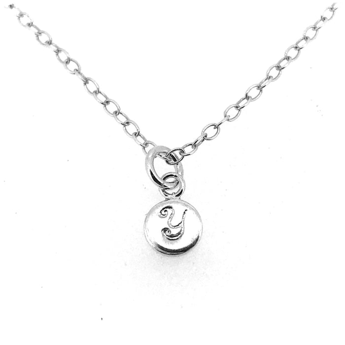 Elegant sterling silver Initial Y Necklace on a delicate chain, handcrafted by Roberts & Co