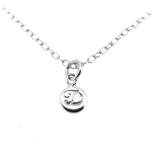 Handcrafted sterling silver Initial D Necklace with 6mm disc pendant and ballroom font