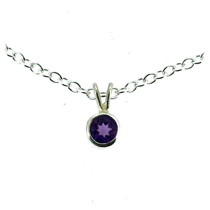 Natural Amethyst 5mm Round Cut Pendant Sterling Silver Necklace